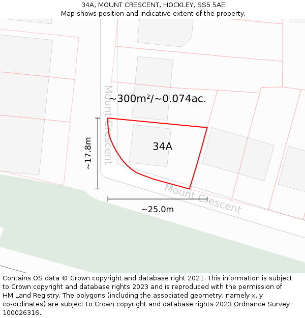 34A, MOUNT CRESCENT, HOCKLEY, SS5 5AE: Plot and title map