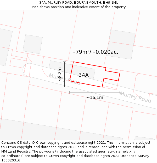 34A, MURLEY ROAD, BOURNEMOUTH, BH9 1NU: Plot and title map
