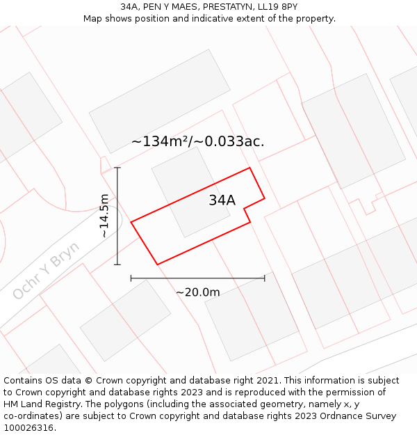 34A, PEN Y MAES, PRESTATYN, LL19 8PY: Plot and title map