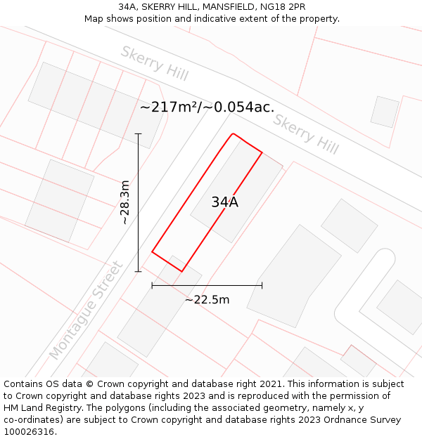 34A, SKERRY HILL, MANSFIELD, NG18 2PR: Plot and title map