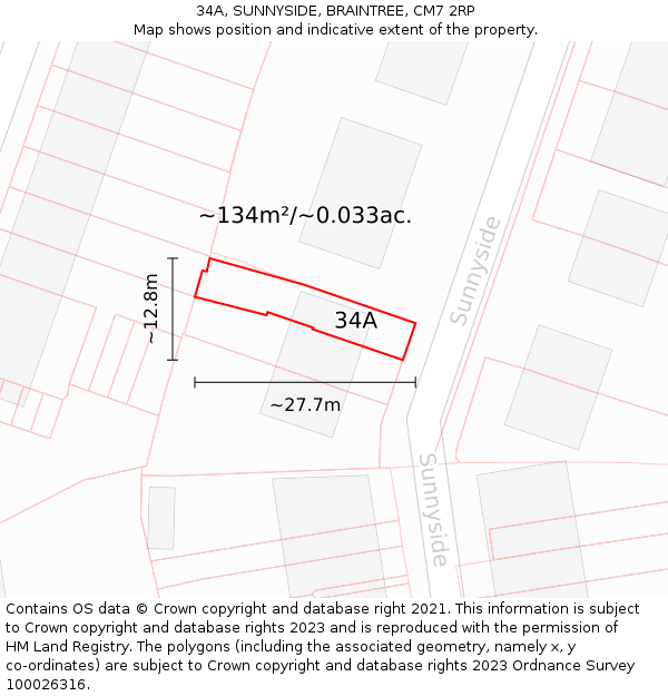 34A, SUNNYSIDE, BRAINTREE, CM7 2RP: Plot and title map