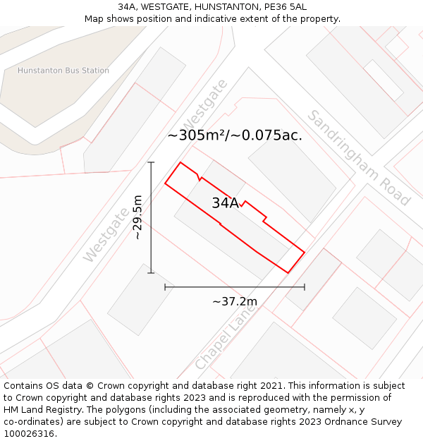 34A, WESTGATE, HUNSTANTON, PE36 5AL: Plot and title map