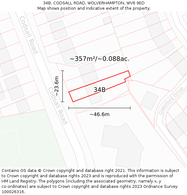 34B, CODSALL ROAD, WOLVERHAMPTON, WV6 9ED: Plot and title map