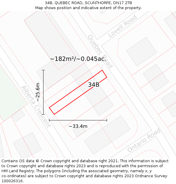 34B, QUEBEC ROAD, SCUNTHORPE, DN17 2TB: Plot and title map