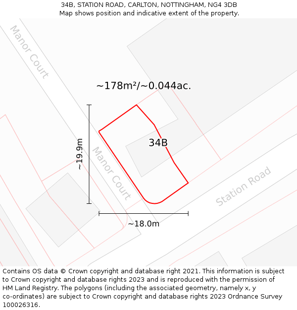 34B, STATION ROAD, CARLTON, NOTTINGHAM, NG4 3DB: Plot and title map