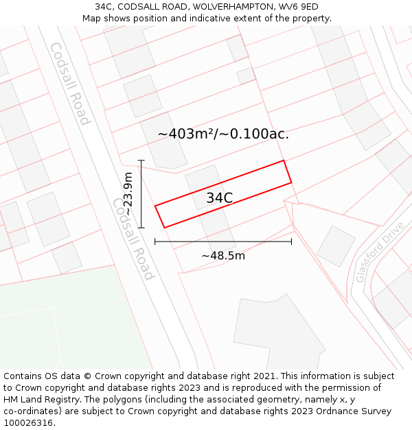 34C, CODSALL ROAD, WOLVERHAMPTON, WV6 9ED: Plot and title map