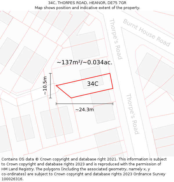 34C, THORPES ROAD, HEANOR, DE75 7GR: Plot and title map