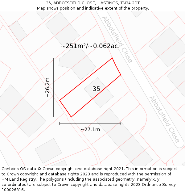 35, ABBOTSFIELD CLOSE, HASTINGS, TN34 2DT: Plot and title map