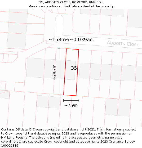 35, ABBOTTS CLOSE, ROMFORD, RM7 8QU: Plot and title map