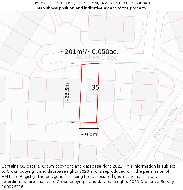 35, ACHILLES CLOSE, CHINEHAM, BASINGSTOKE, RG24 8XB: Plot and title map