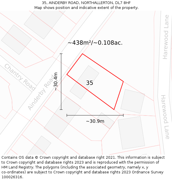 35, AINDERBY ROAD, NORTHALLERTON, DL7 8HF: Plot and title map