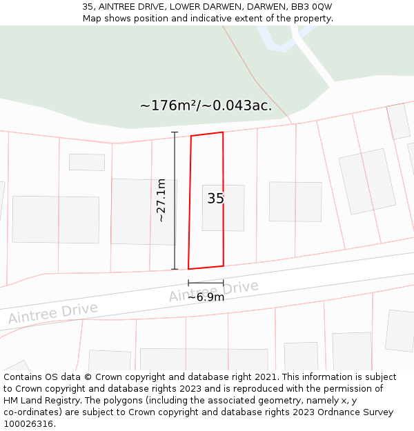 35, AINTREE DRIVE, LOWER DARWEN, DARWEN, BB3 0QW: Plot and title map