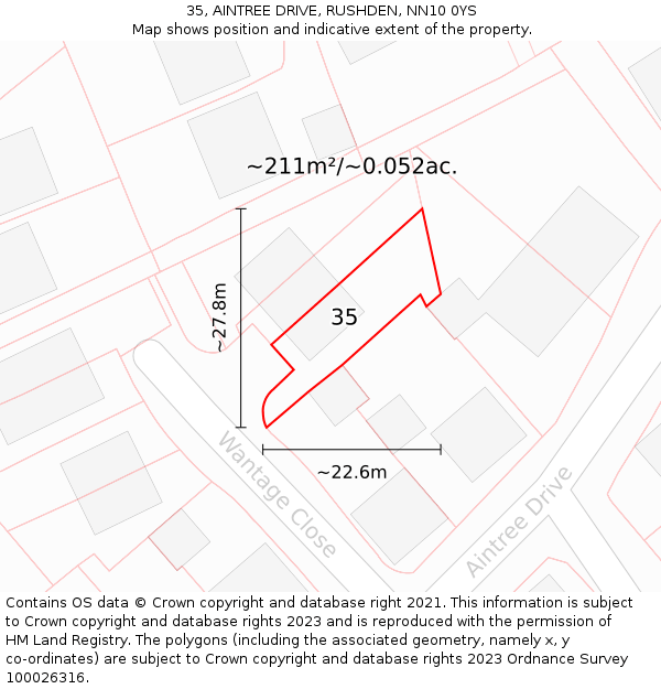 35, AINTREE DRIVE, RUSHDEN, NN10 0YS: Plot and title map
