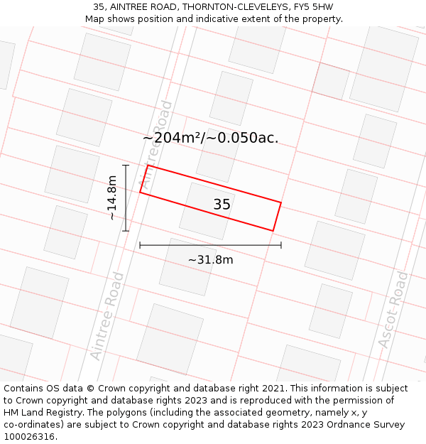 35, AINTREE ROAD, THORNTON-CLEVELEYS, FY5 5HW: Plot and title map