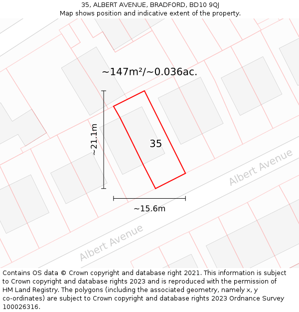 35, ALBERT AVENUE, BRADFORD, BD10 9QJ: Plot and title map