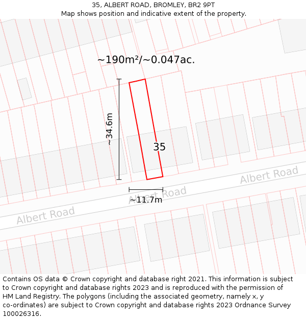 35, ALBERT ROAD, BROMLEY, BR2 9PT: Plot and title map