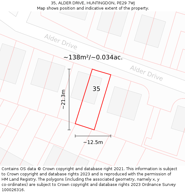 35, ALDER DRIVE, HUNTINGDON, PE29 7WJ: Plot and title map