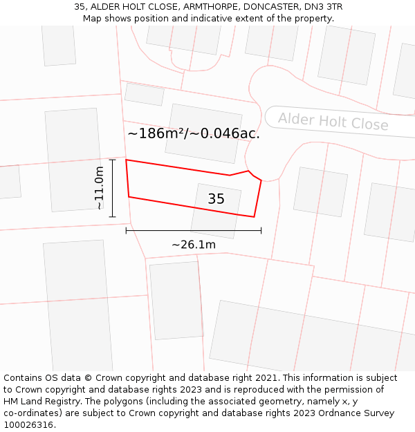 35, ALDER HOLT CLOSE, ARMTHORPE, DONCASTER, DN3 3TR: Plot and title map