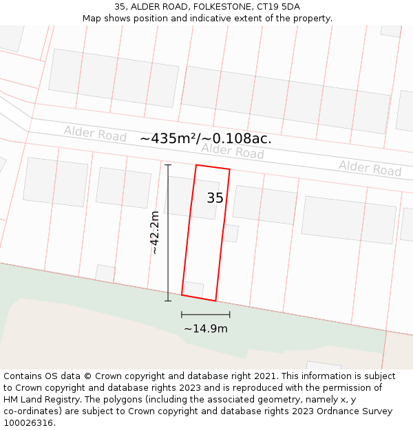 35, ALDER ROAD, FOLKESTONE, CT19 5DA: Plot and title map