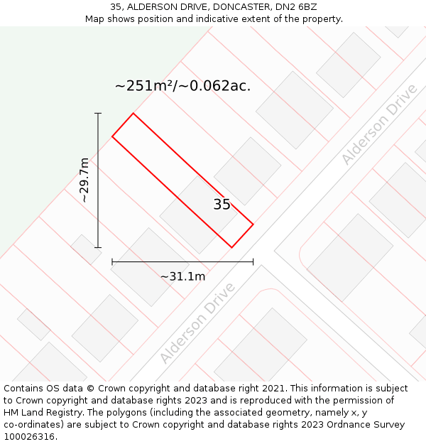 35, ALDERSON DRIVE, DONCASTER, DN2 6BZ: Plot and title map
