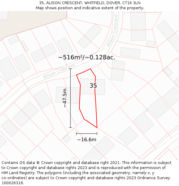 35, ALISON CRESCENT, WHITFIELD, DOVER, CT16 3LN: Plot and title map