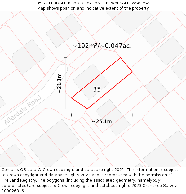 35, ALLERDALE ROAD, CLAYHANGER, WALSALL, WS8 7SA: Plot and title map