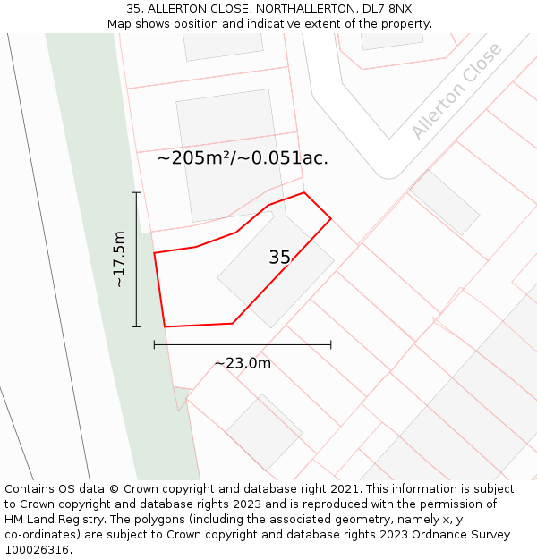 35, ALLERTON CLOSE, NORTHALLERTON, DL7 8NX: Plot and title map