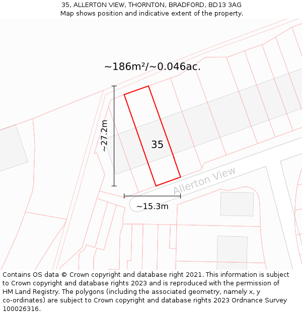 35, ALLERTON VIEW, THORNTON, BRADFORD, BD13 3AG: Plot and title map