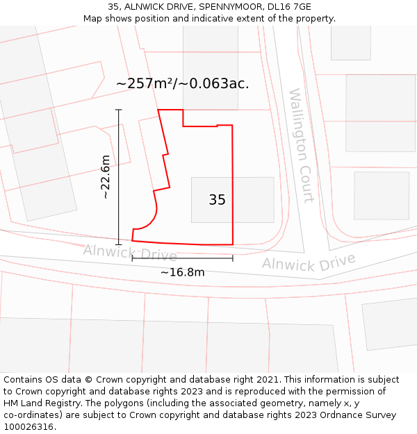 35, ALNWICK DRIVE, SPENNYMOOR, DL16 7GE: Plot and title map
