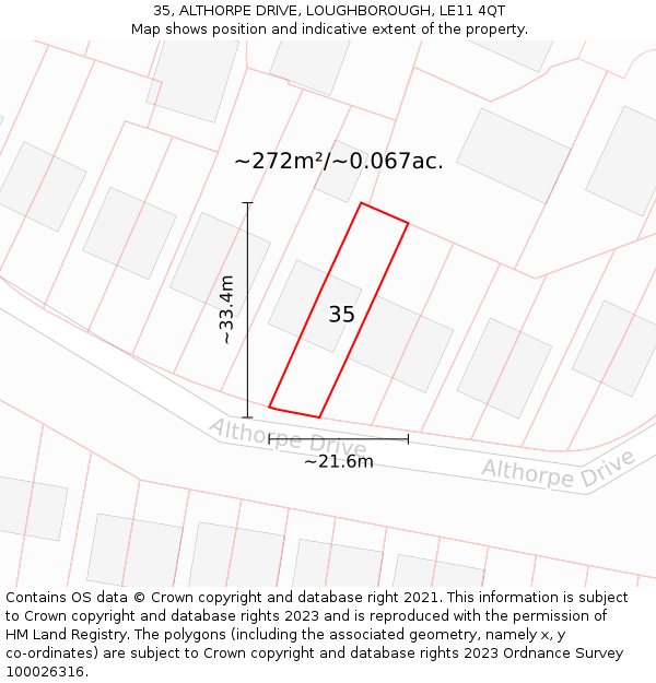 35, ALTHORPE DRIVE, LOUGHBOROUGH, LE11 4QT: Plot and title map