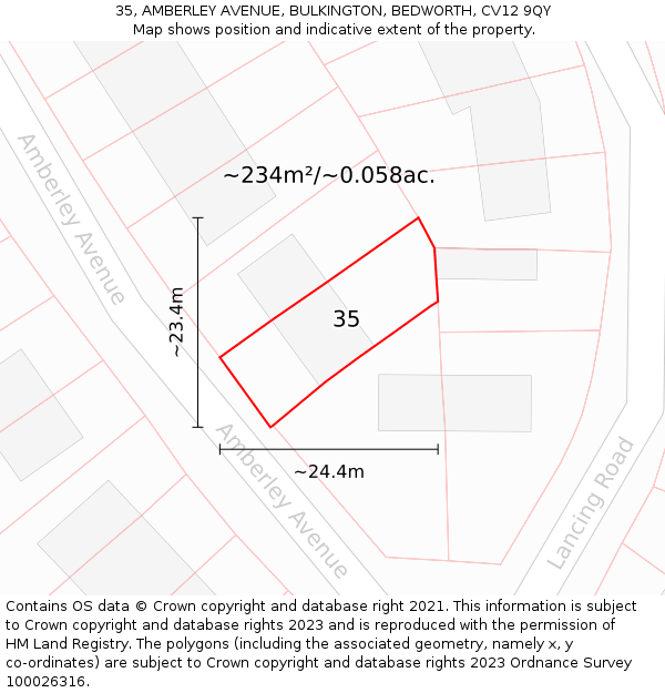 35, AMBERLEY AVENUE, BULKINGTON, BEDWORTH, CV12 9QY: Plot and title map
