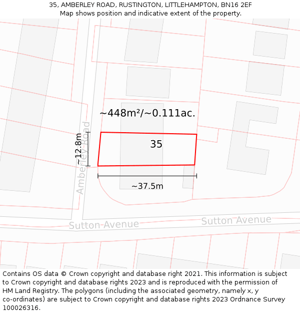 35, AMBERLEY ROAD, RUSTINGTON, LITTLEHAMPTON, BN16 2EF: Plot and title map