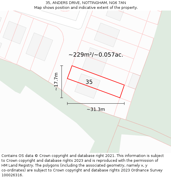 35, ANDERS DRIVE, NOTTINGHAM, NG6 7AN: Plot and title map