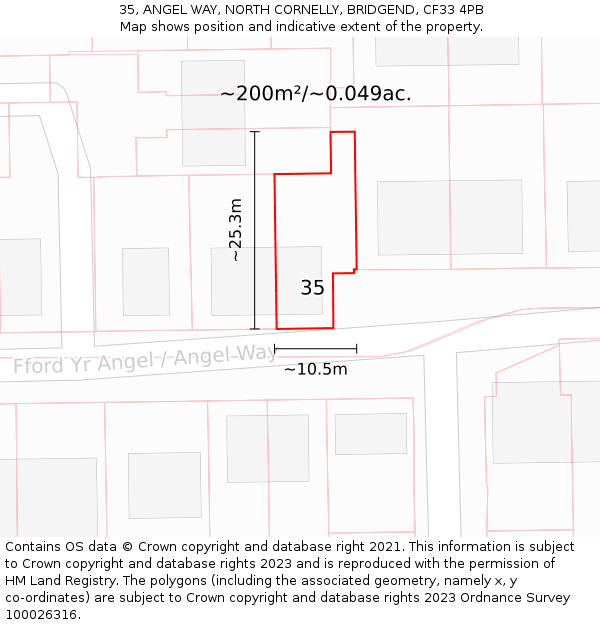 35, ANGEL WAY, NORTH CORNELLY, BRIDGEND, CF33 4PB: Plot and title map