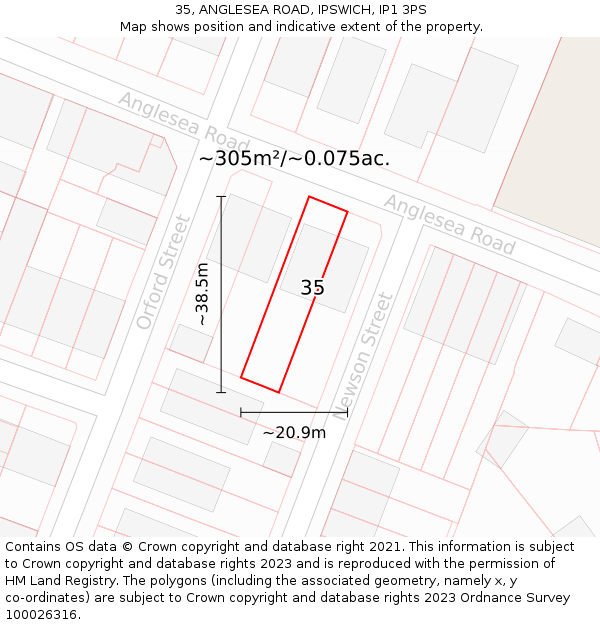 35, ANGLESEA ROAD, IPSWICH, IP1 3PS: Plot and title map