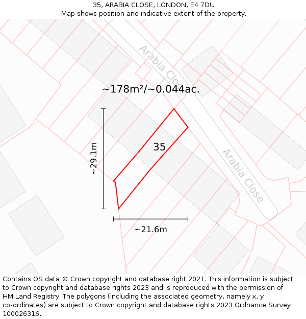 35, ARABIA CLOSE, LONDON, E4 7DU: Plot and title map
