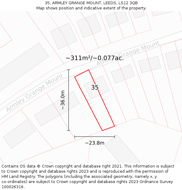 35, ARMLEY GRANGE MOUNT, LEEDS, LS12 3QB: Plot and title map