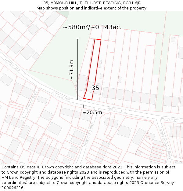 35, ARMOUR HILL, TILEHURST, READING, RG31 6JP: Plot and title map