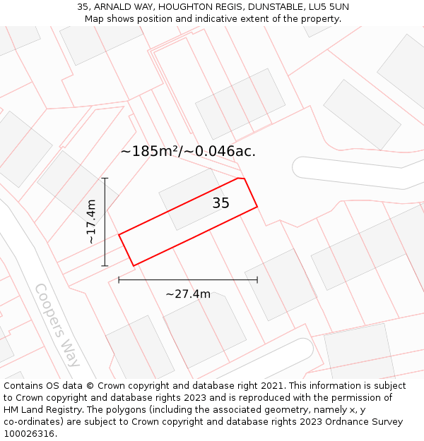 35, ARNALD WAY, HOUGHTON REGIS, DUNSTABLE, LU5 5UN: Plot and title map