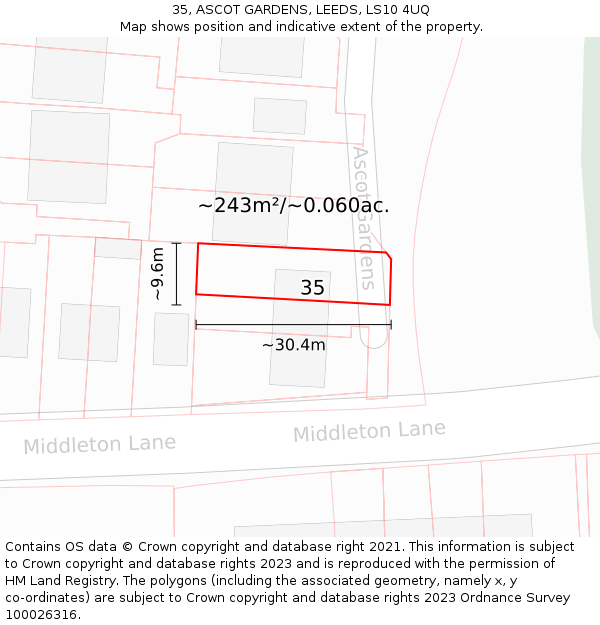 35, ASCOT GARDENS, LEEDS, LS10 4UQ: Plot and title map