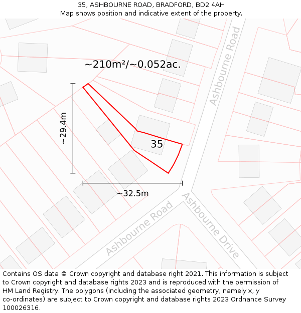 35, ASHBOURNE ROAD, BRADFORD, BD2 4AH: Plot and title map