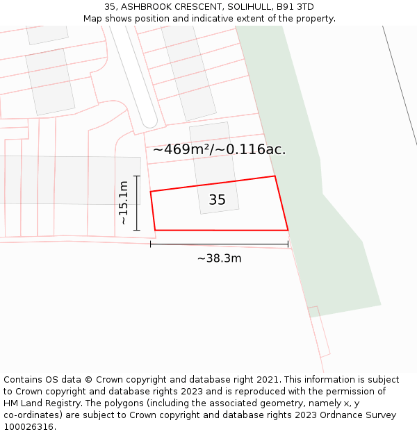 35, ASHBROOK CRESCENT, SOLIHULL, B91 3TD: Plot and title map