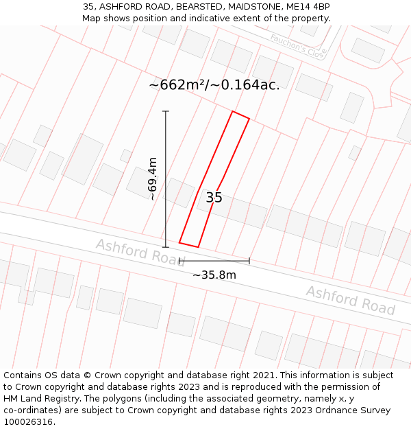 35, ASHFORD ROAD, BEARSTED, MAIDSTONE, ME14 4BP: Plot and title map