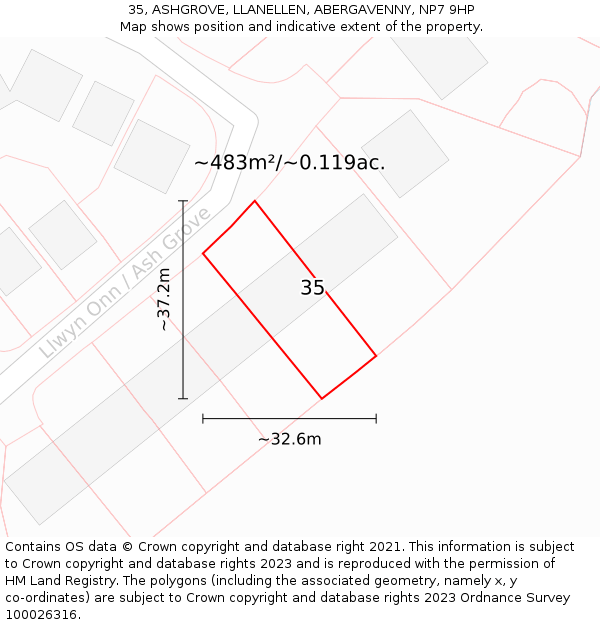 35, ASHGROVE, LLANELLEN, ABERGAVENNY, NP7 9HP: Plot and title map