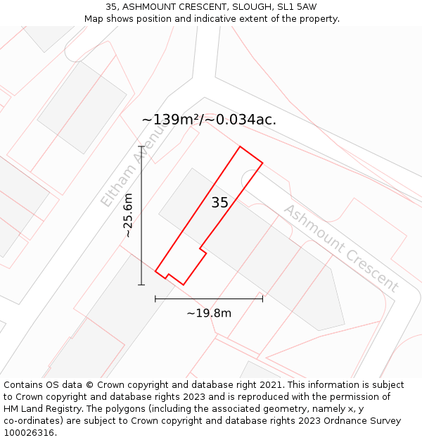 35, ASHMOUNT CRESCENT, SLOUGH, SL1 5AW: Plot and title map