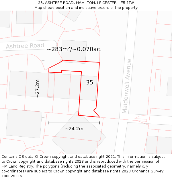 35, ASHTREE ROAD, HAMILTON, LEICESTER, LE5 1TW: Plot and title map