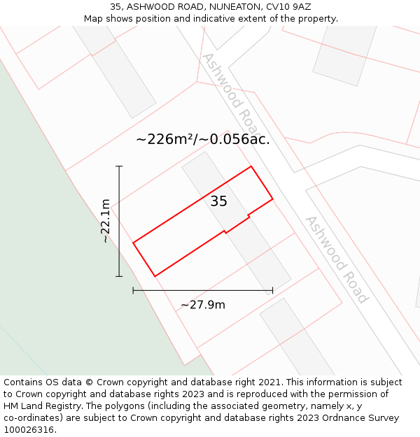 35, ASHWOOD ROAD, NUNEATON, CV10 9AZ: Plot and title map