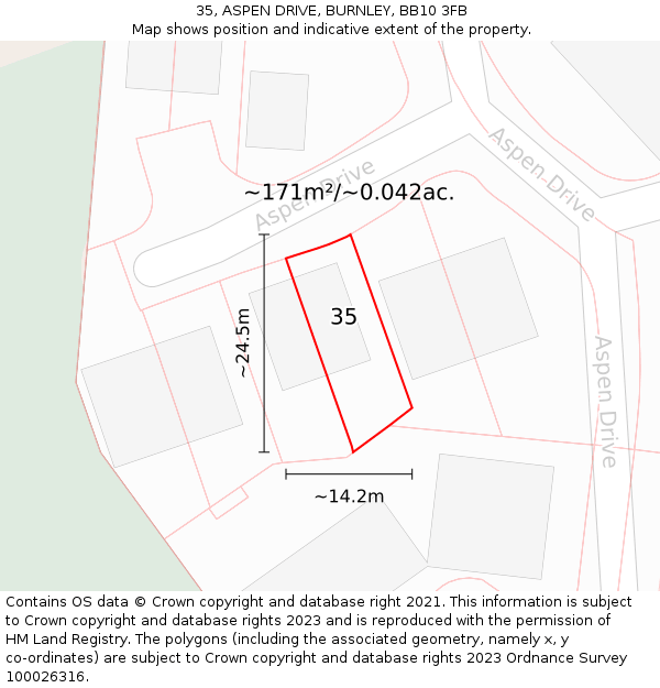 35, ASPEN DRIVE, BURNLEY, BB10 3FB: Plot and title map