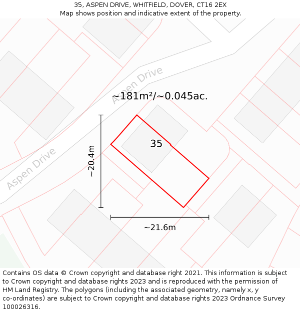 35, ASPEN DRIVE, WHITFIELD, DOVER, CT16 2EX: Plot and title map