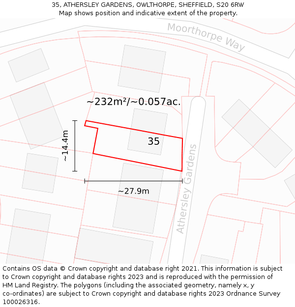 35, ATHERSLEY GARDENS, OWLTHORPE, SHEFFIELD, S20 6RW: Plot and title map